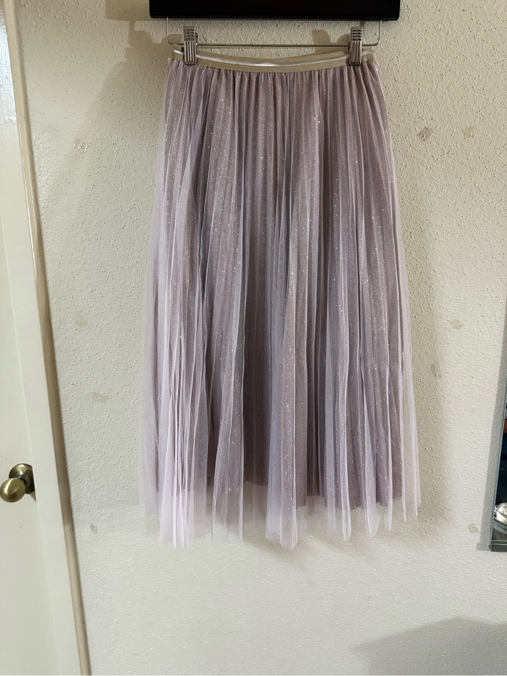 mauve mesh pleated tulle maxi skirt size 2 shimmering finish elastic waistband